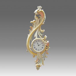 208/2 Wall Clock in solid hand-curved wood, Lacquered white patinated with gold leaf particular polychromed.